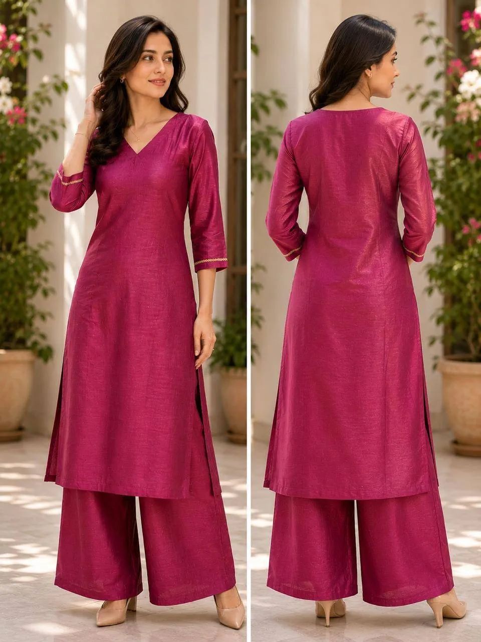 Aaap Magenta Straight Kurta Set With Palazzo image 6