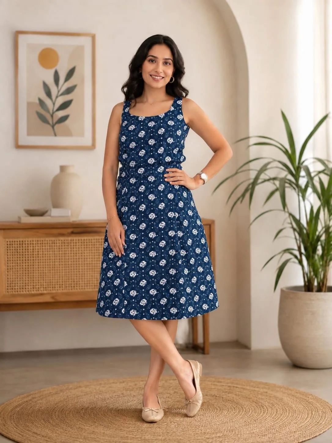 Aaap Indigo Floral Print 3 Piece Co Ord Set With Bell Sleeve Shrug Matching Skirt image 6