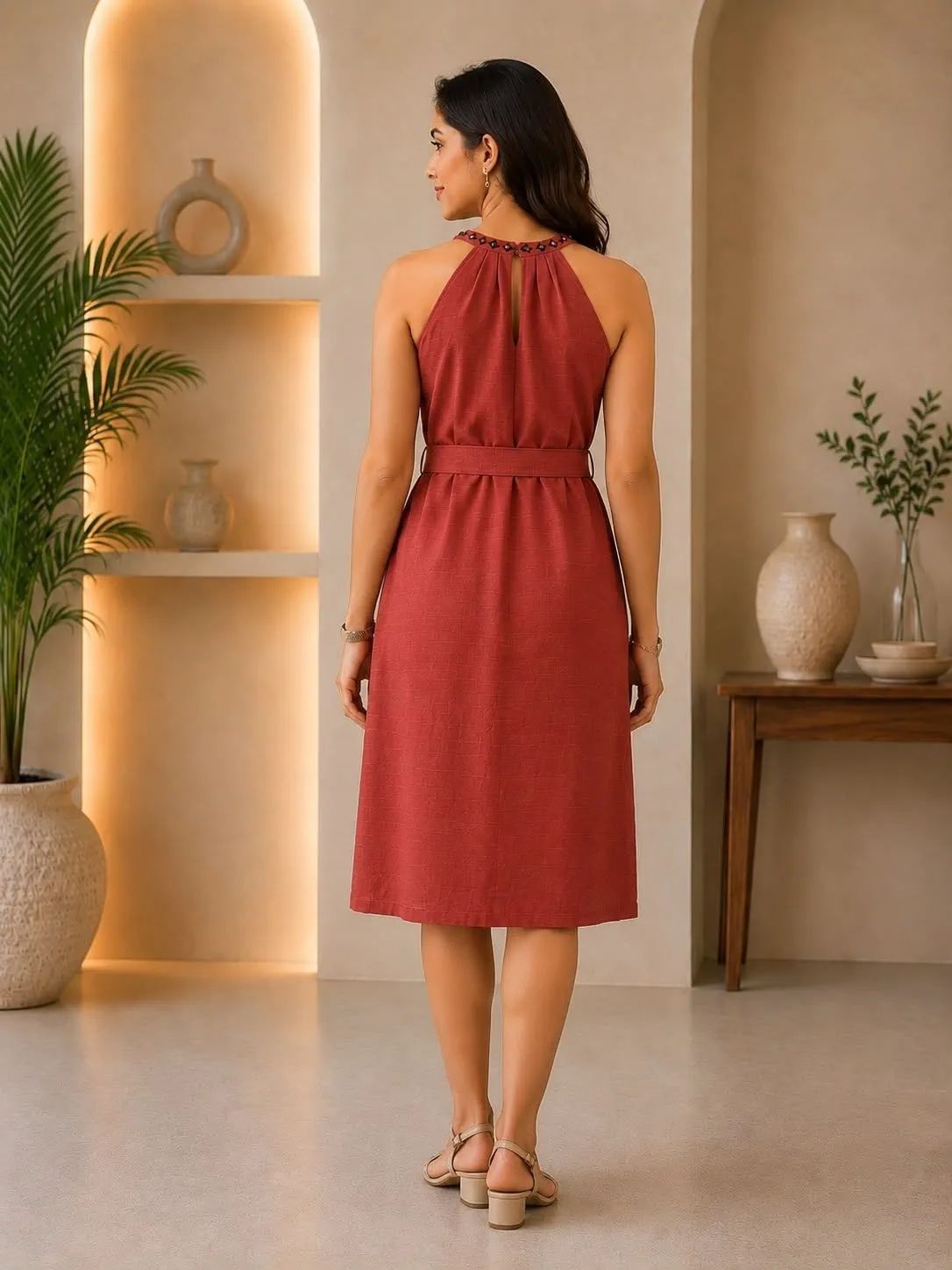 Floral Embroidered A Line Halter Dress image 3
