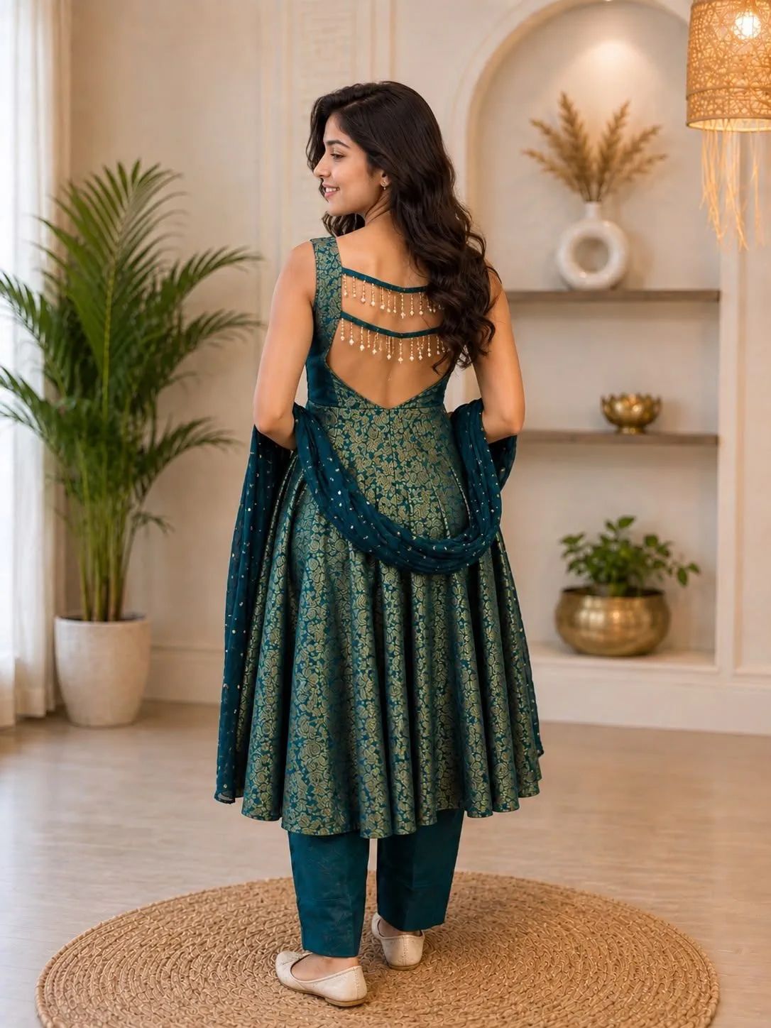 Aaap Teal Brocade Anarkali Kurta Set With Dupatta image 8