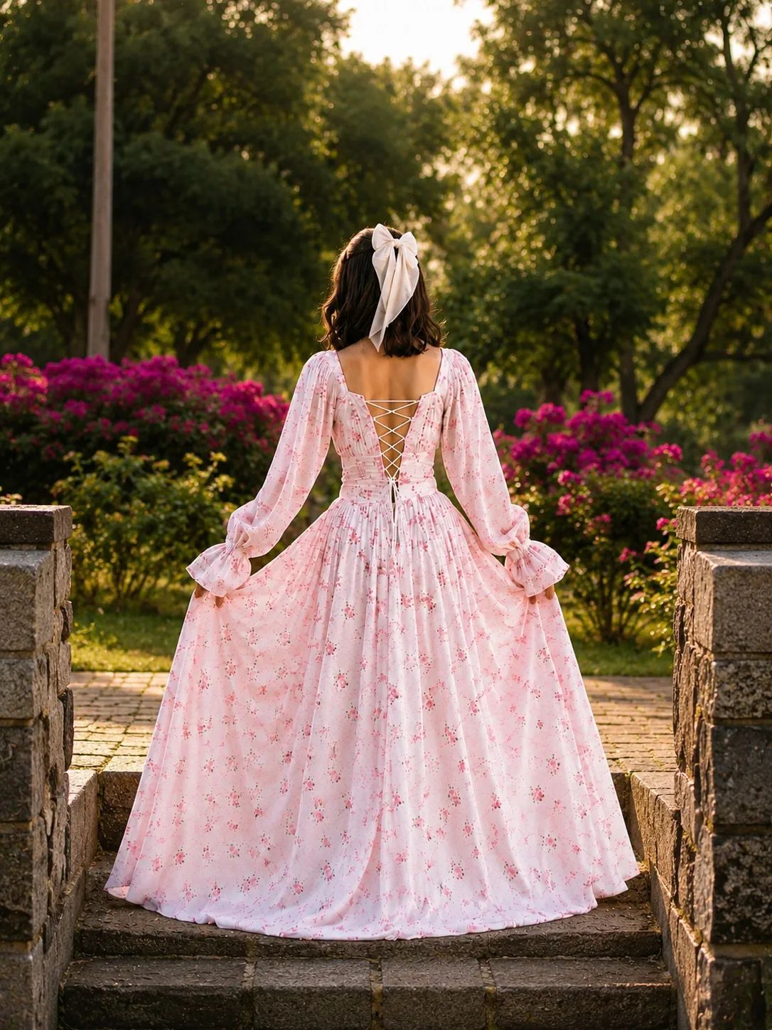 Aaap Blush Floral Corset Maxi Dress With Puff Sleeves image 12