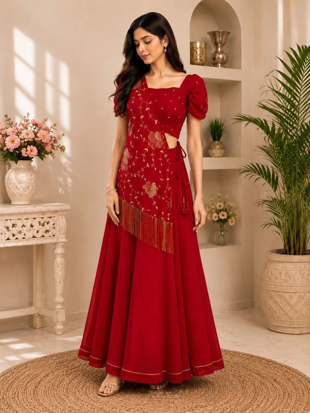 Crimson Bloom Indo Western Co Ord Set image 11