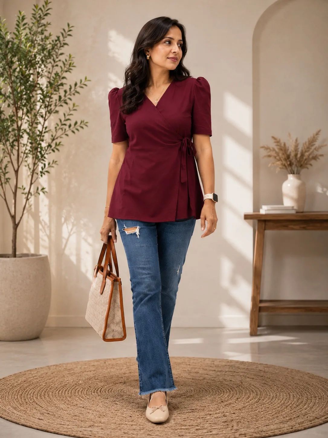 Aaap Wrap Style Top With Puff Sleeves image 12