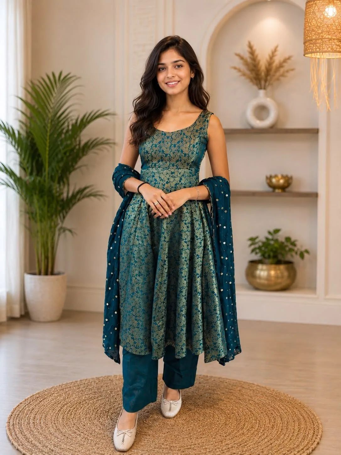 Aaap Teal Brocade Anarkali Kurta Set With Dupatta image 13