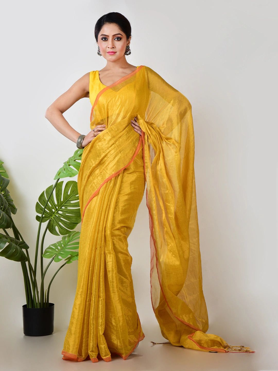 Honey Glow | Yellow Handloom Tissue Saree