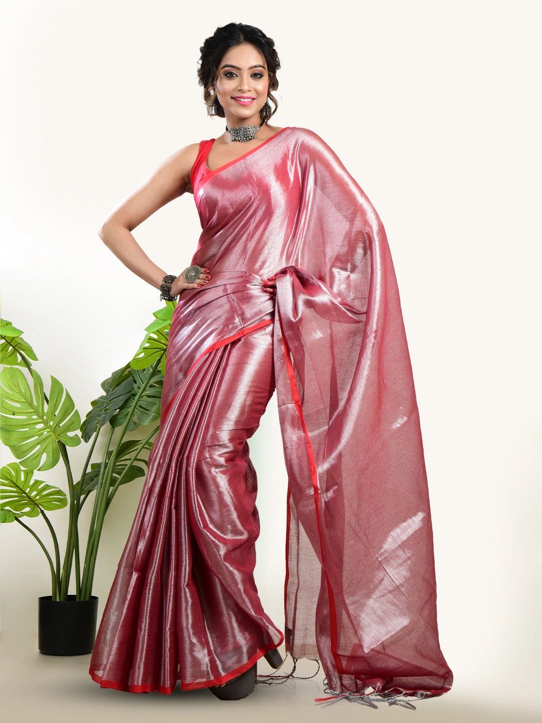 Rose Rush | Dusty Rose Handloom Tissue Saree