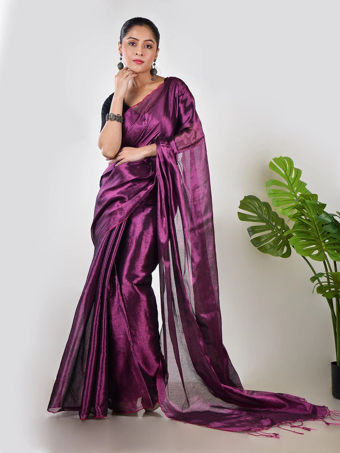 Purple Dusk | Purple Handloom Tissue Saree