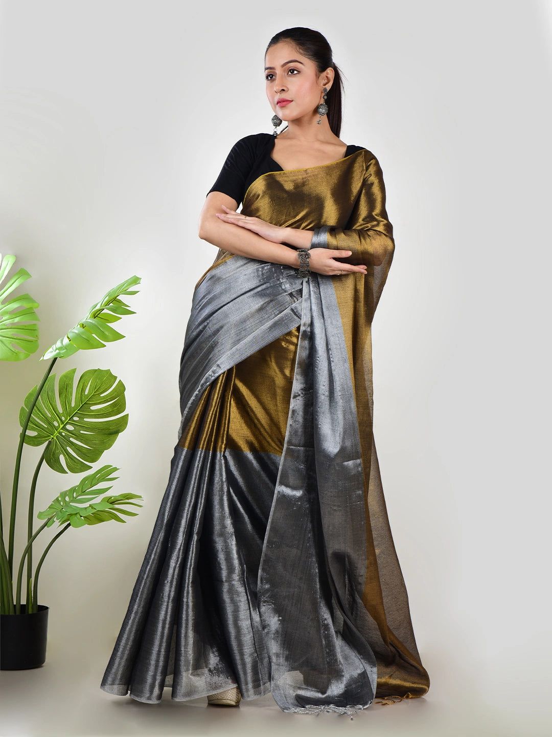 Swarna Chaand | Gold & Silver Handloom Tissue Saree