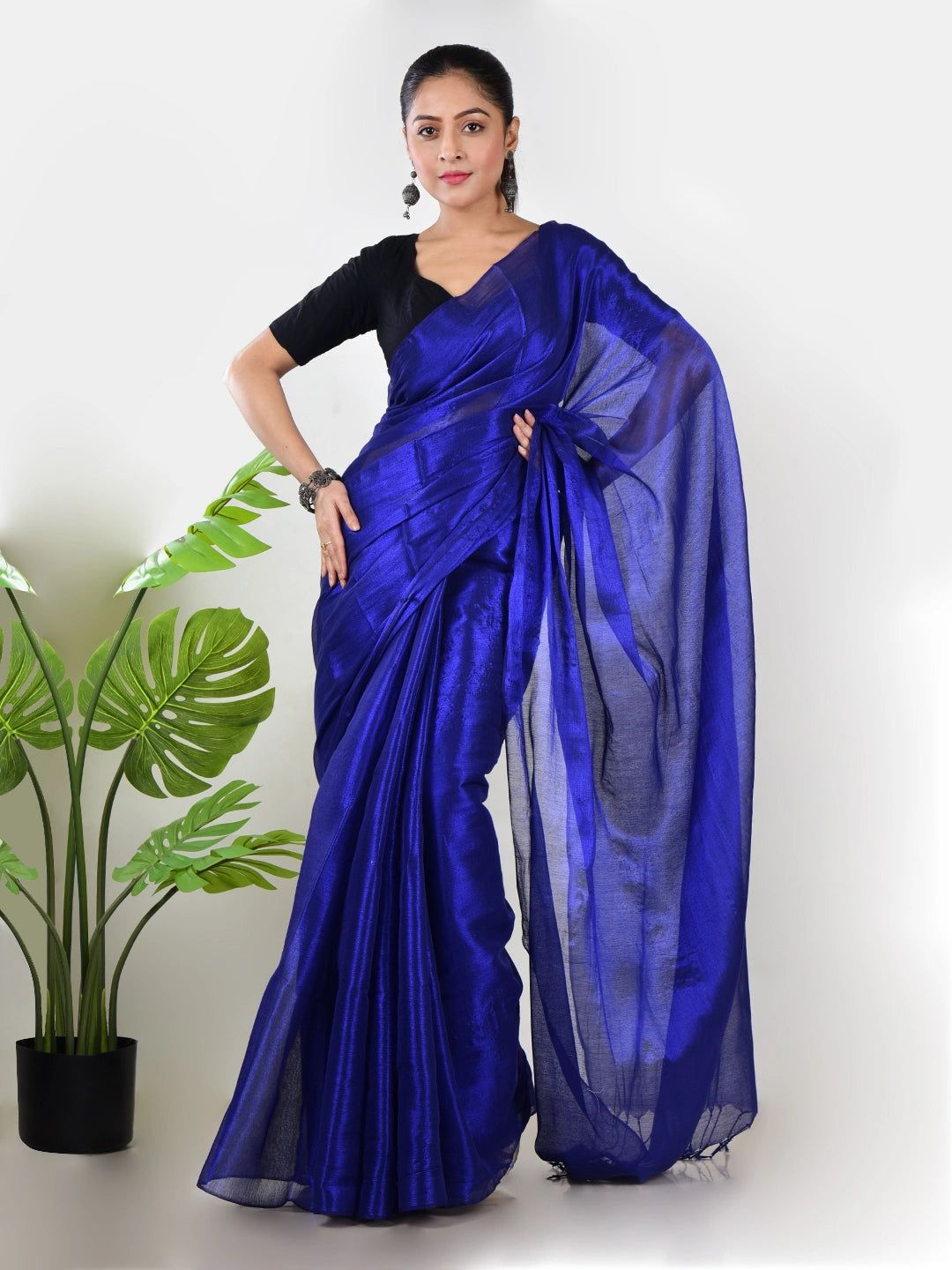 Neelsagar | Ink Blue Handloom Tissue Saree
