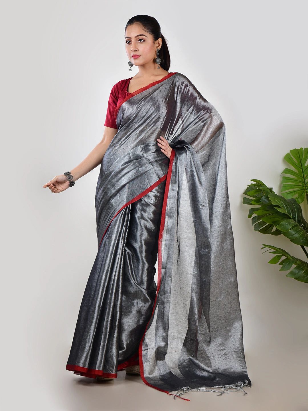 Silver Dust | Silver Handloom Tissue Saree