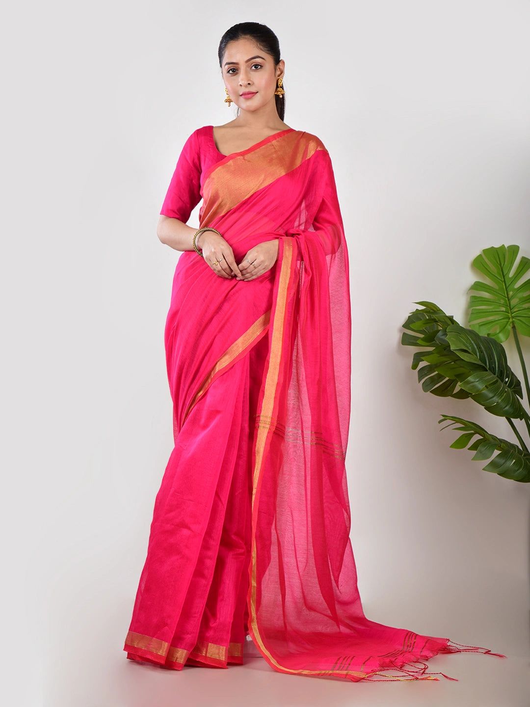 Rosair | Pink Handloom Linen Saree