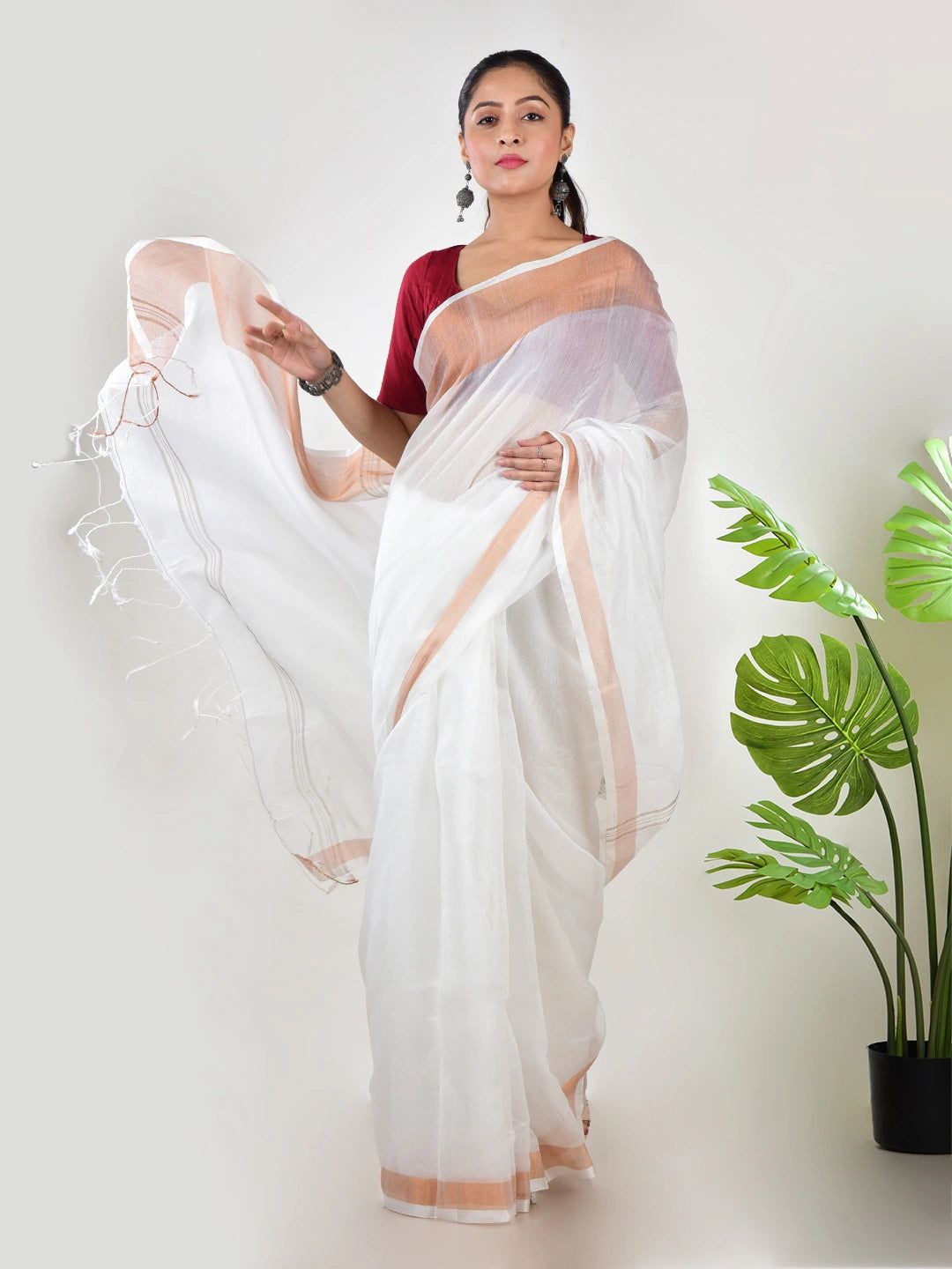 Moon Mist | White Handloom Linen Saree