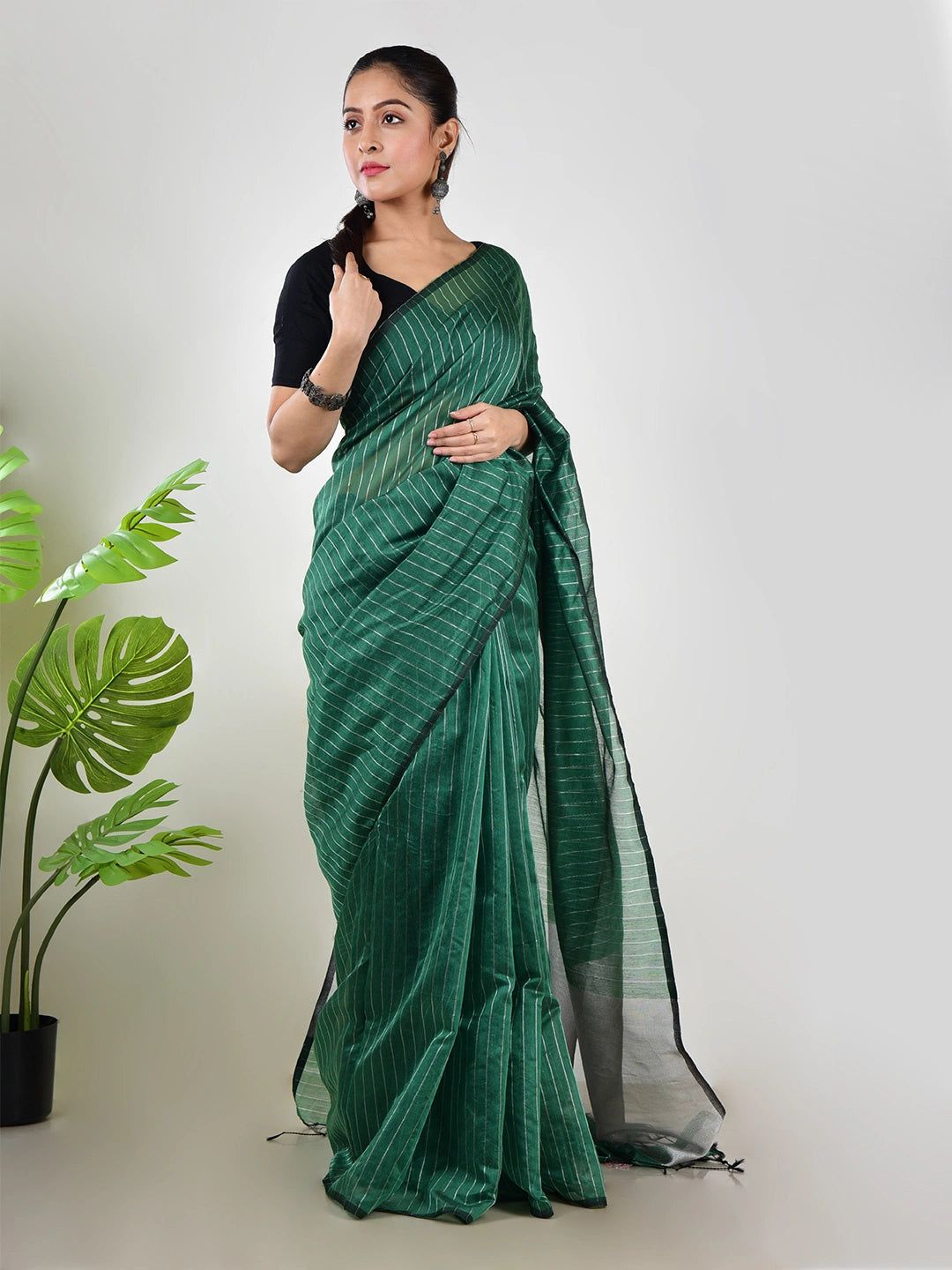 Mint Whisper | Turquoise Green Handloom Linen Saree