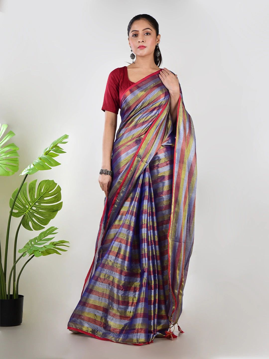 Rang Mehfil | Purple Multi Color Handloom Tissue Saree
