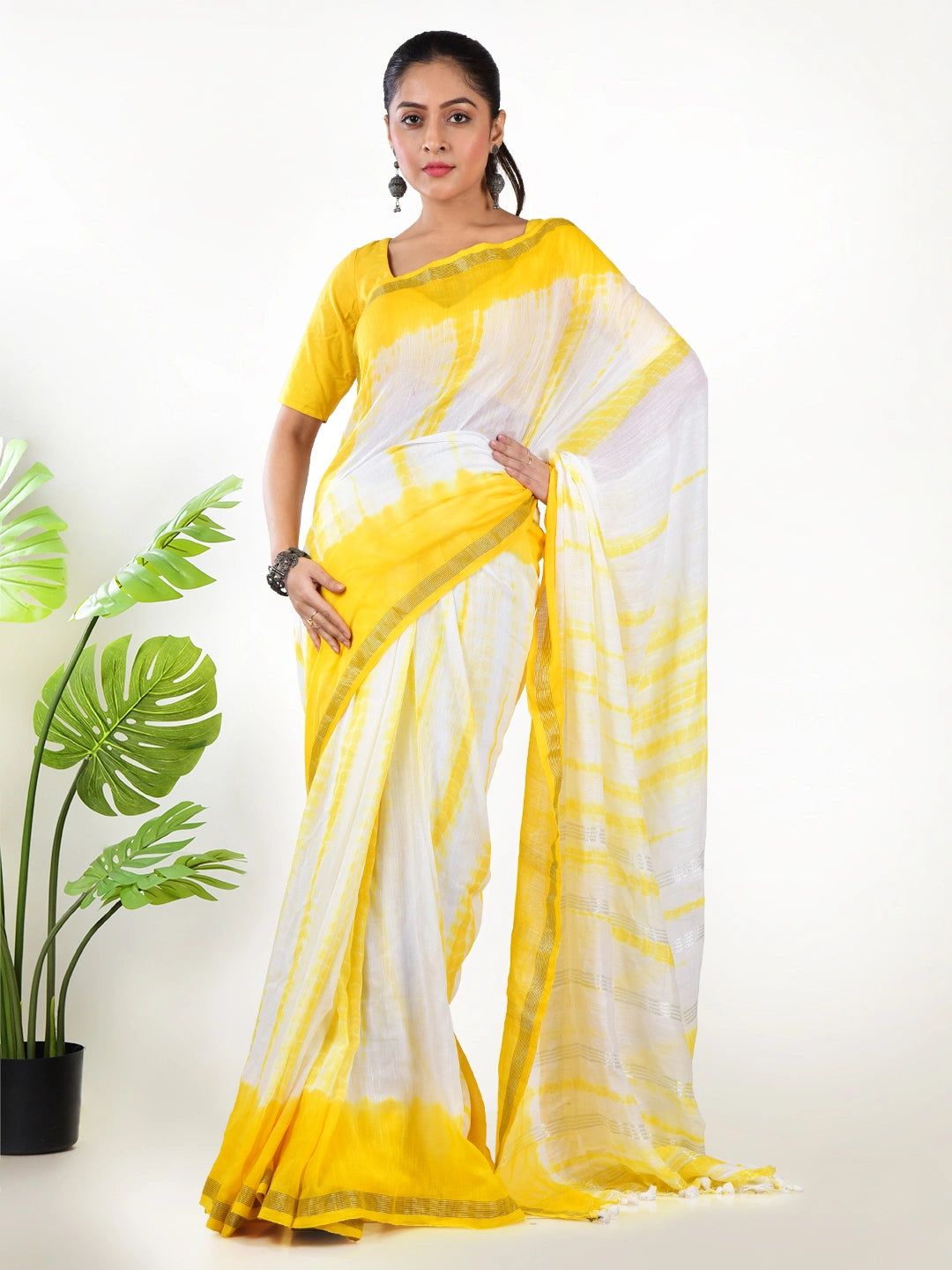 Sooraj Leher | Yellow Handloom Mul Cotton Saree