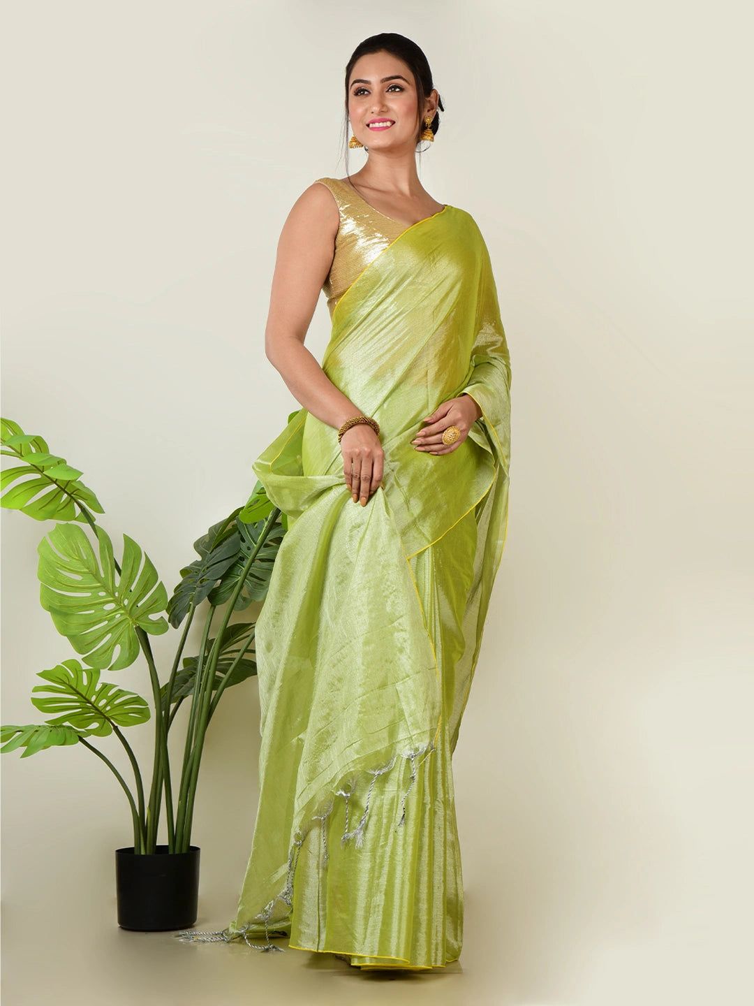 Pistachio Breeze | Pastel Green Handloom Tissue Saree