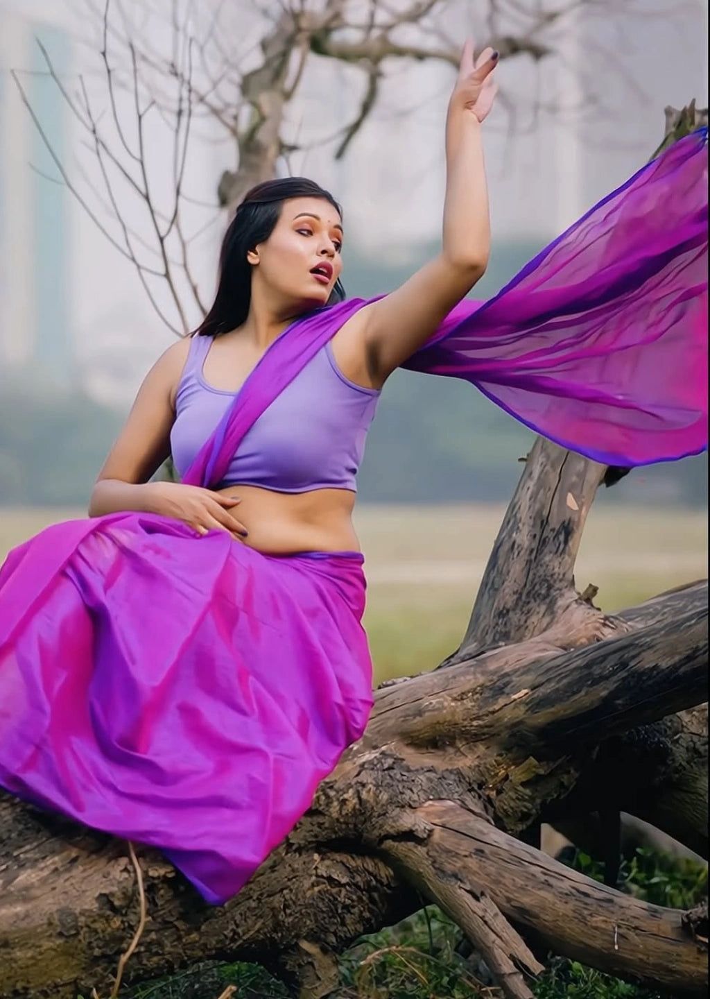 Orchid Mist | Purple & Blue Handloom Tissue Saree