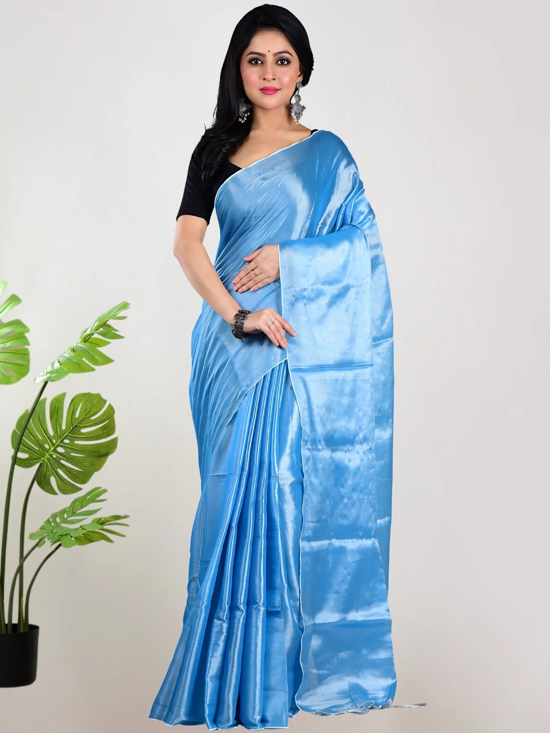 Aqua Bloom | Ocean Blue Handloom Tissue Saree
