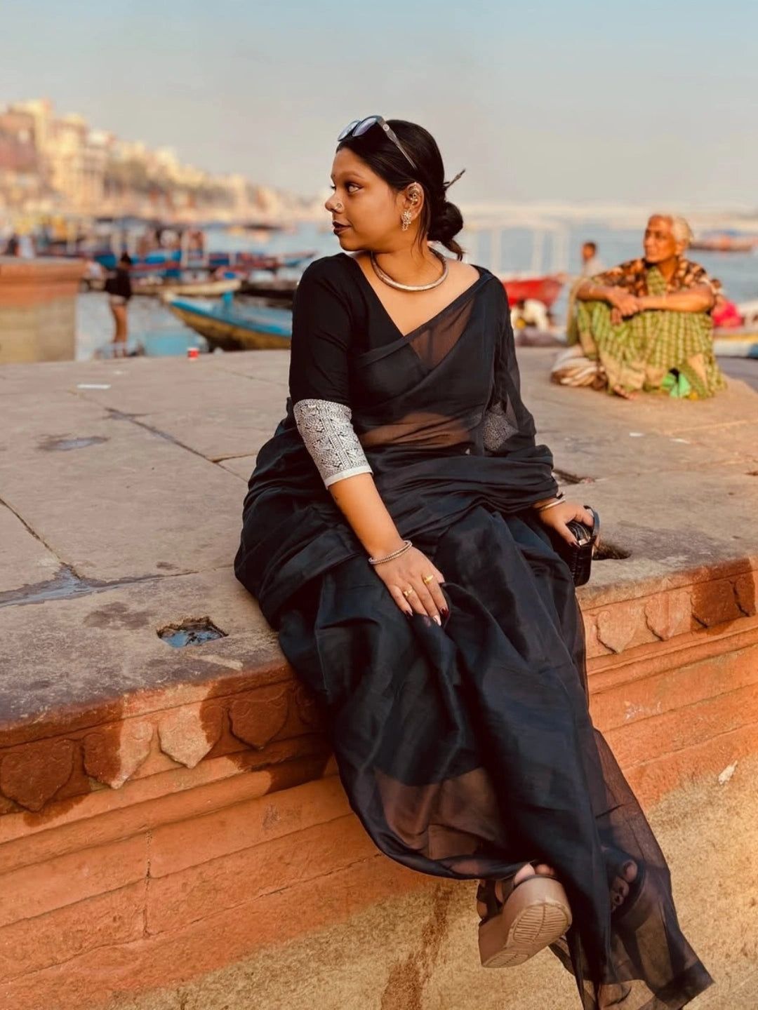 Raabta | Black Handloom Tissue Saree image 2