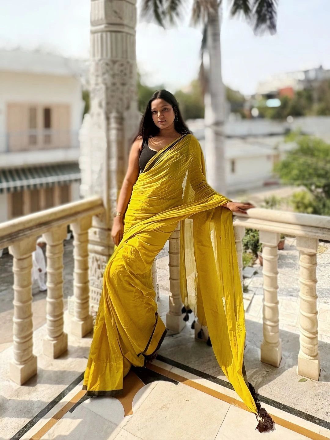 Sona Saaya | Lime Yellow Handloom Cotton Saree image 2