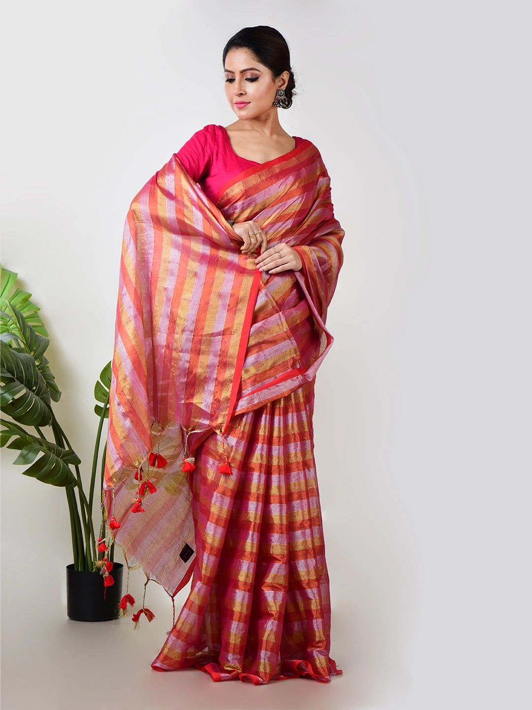 Petal Prism | Multi Colour Handloom Tissue Saree image 2
