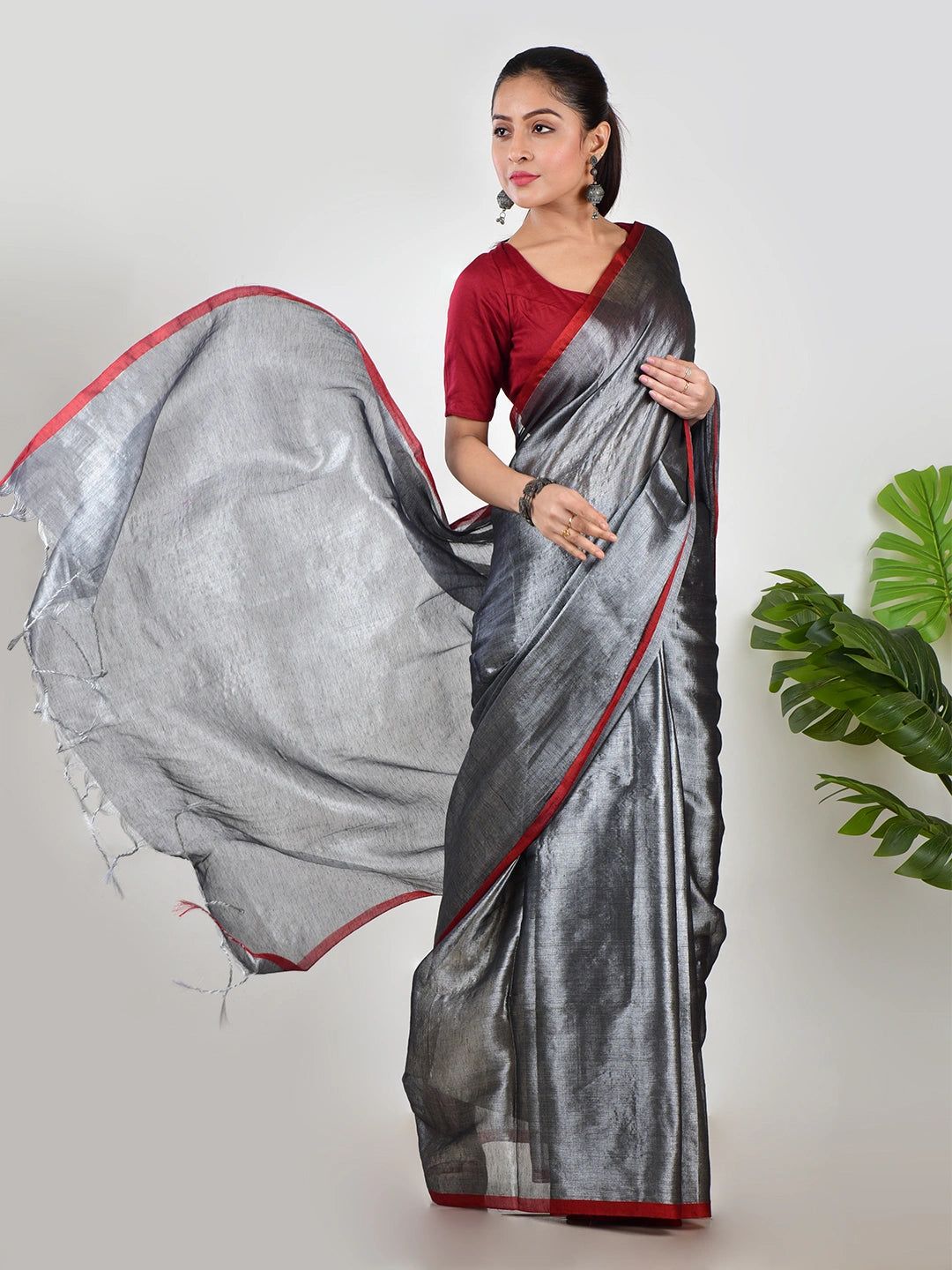 Silver Dust | Silver Handloom Tissue Saree image 2