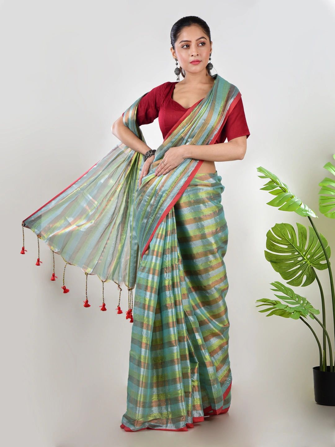 Jhilmil Noor | Green Multi Color Tissue Saree image 2