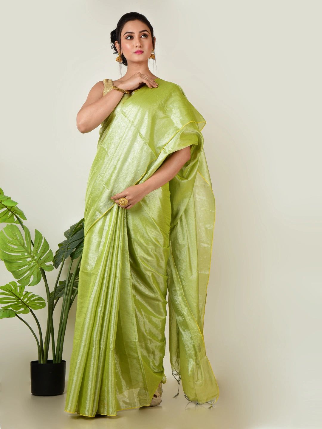 Pistachio Breeze | Pastel Green Handloom Tissue Saree image 2