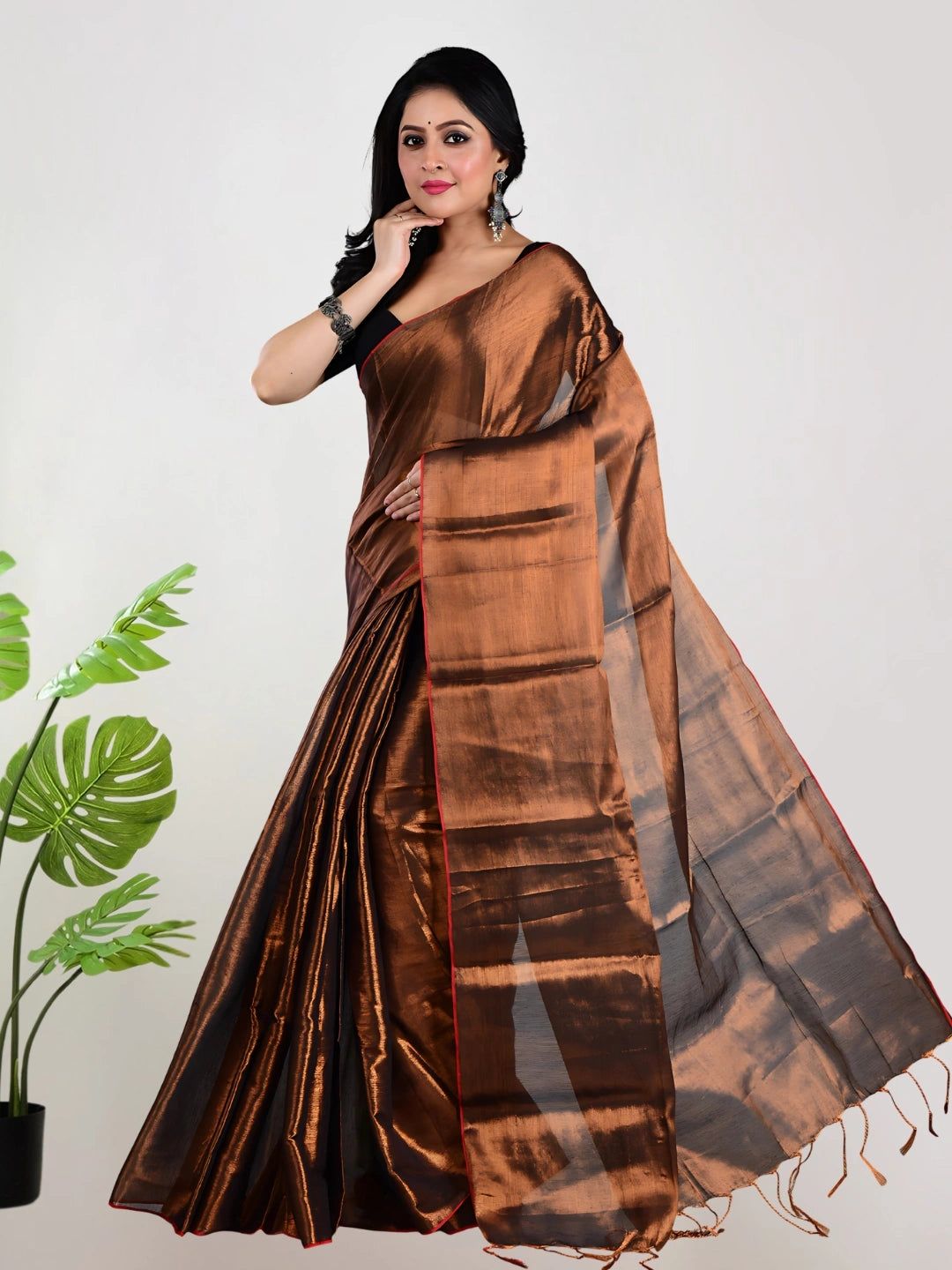 Copper Blossom | Copper Handloom Tissue Saree image 2