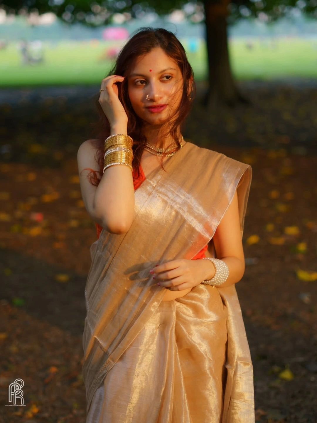 Creamy Glow | Ivory Handloom Tissue Saree. image 3