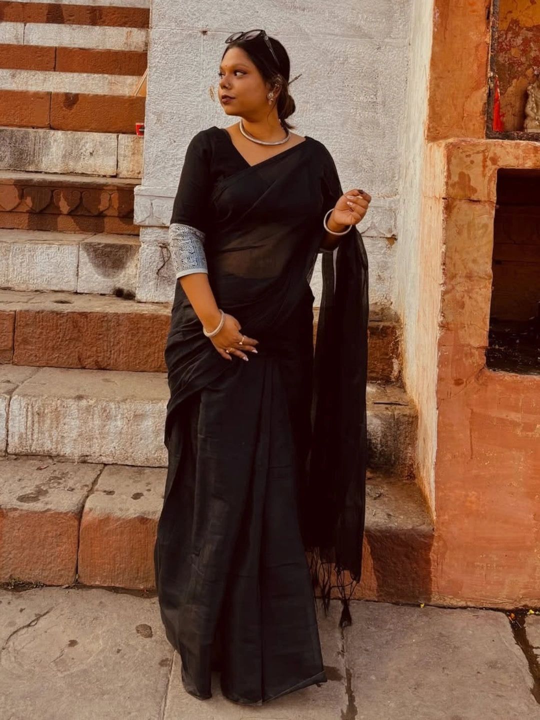 Raabta | Black Handloom Tissue Saree image 3