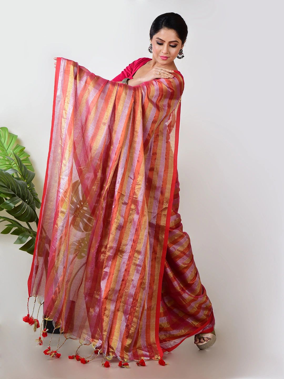 Petal Prism | Multi Colour Handloom Tissue Saree image 3