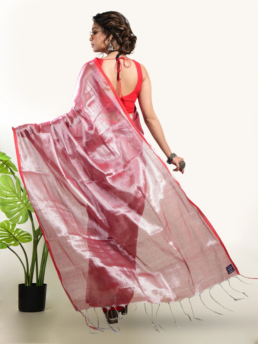 Rose Rush | Dusty Rose Handloom Tissue Saree image 3