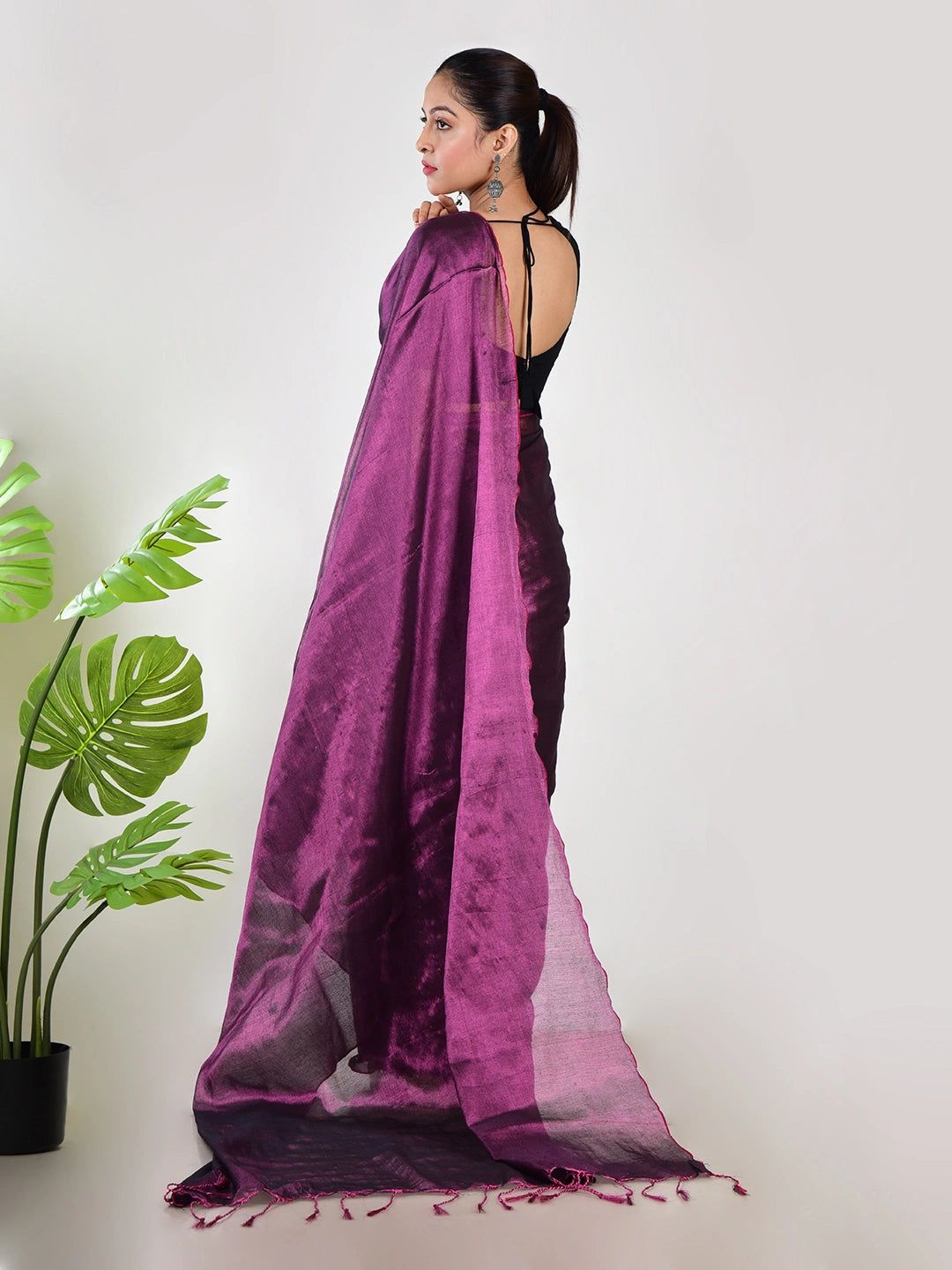Purple Dusk | Purple Handloom Tissue Saree image 3