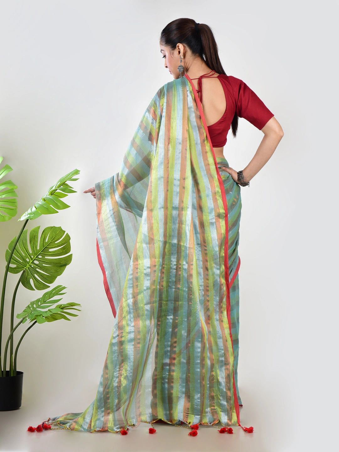 Jhilmil Noor | Green Multi Color Tissue Saree image 3