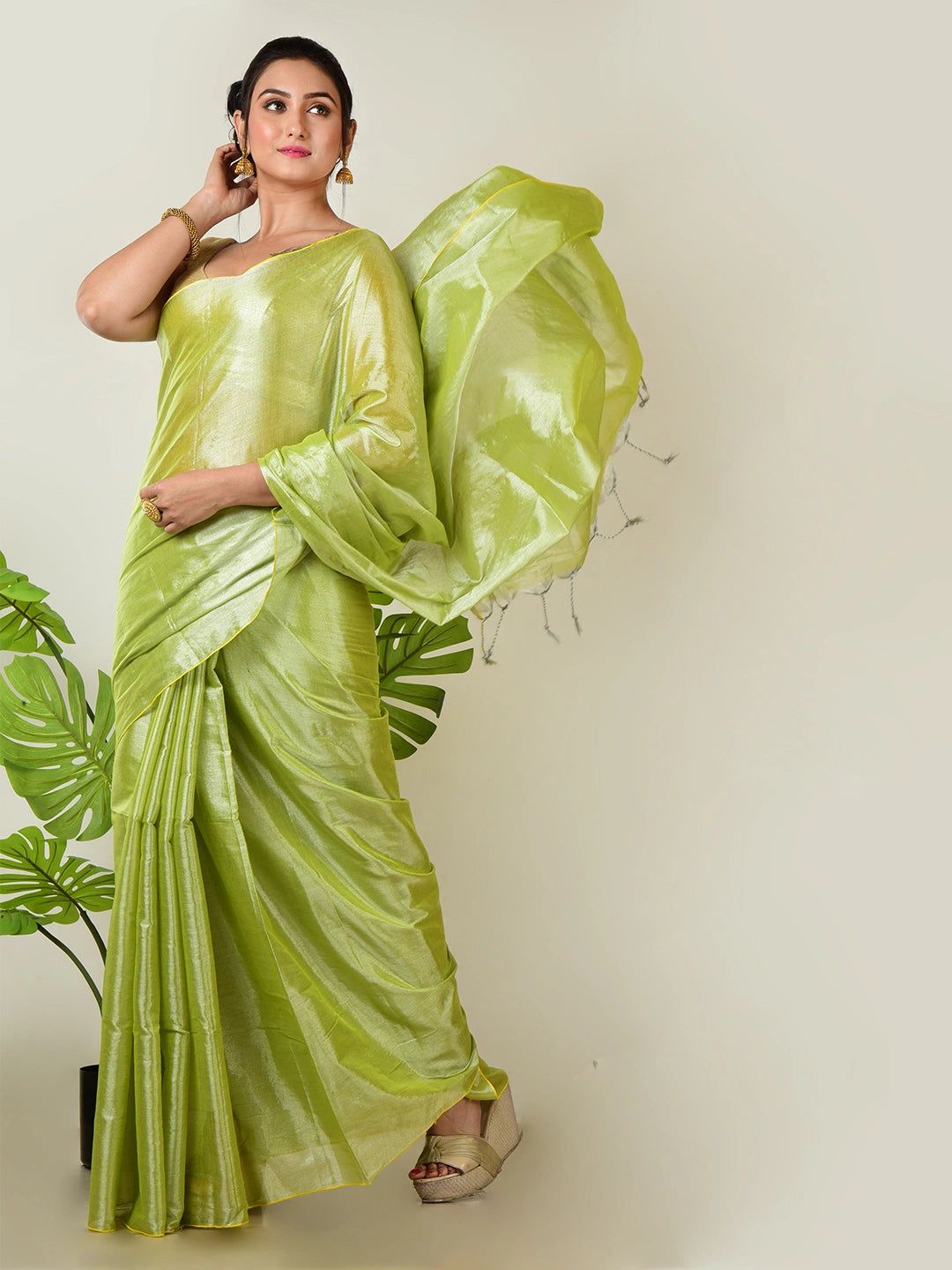 Pistachio Breeze | Pastel Green Handloom Tissue Saree image 3