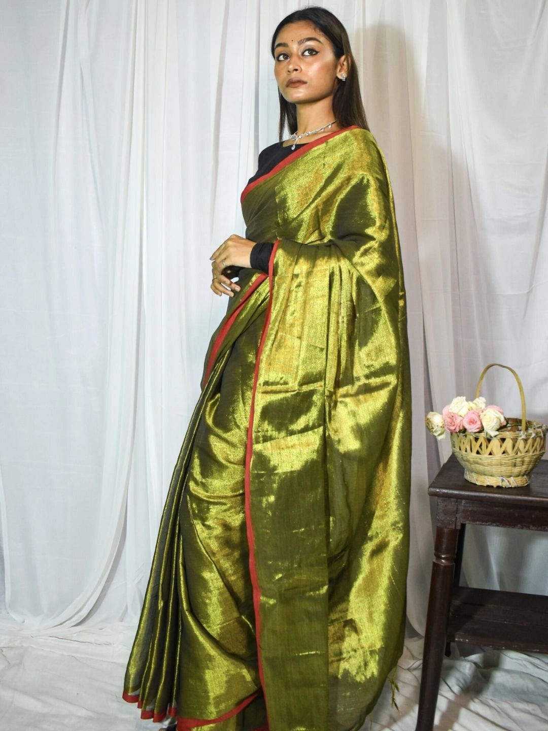 Virana | Green Handloom Tissue Saree image 3