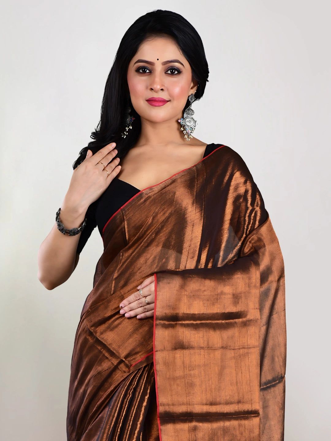 Copper Blossom | Copper Handloom Tissue Saree image 3