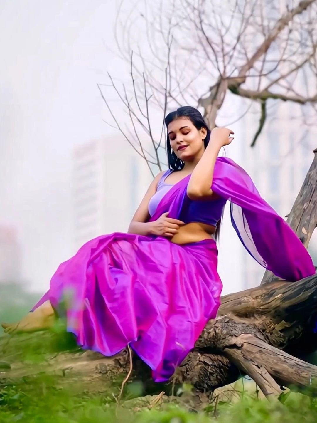 Orchid Mist | Purple & Blue Handloom Tissue Saree image 3