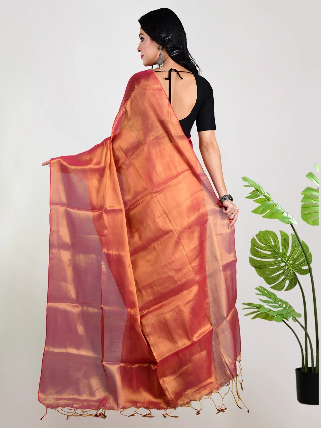 Orange Glow | Orange Handloom Tissue Saree image 3