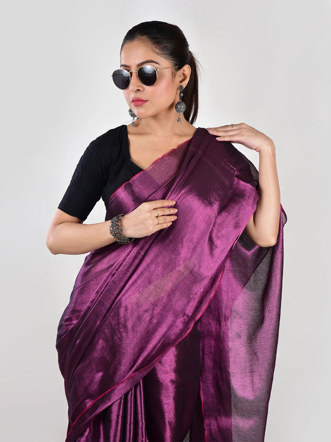 Purple Dusk | Purple Handloom Tissue Saree image 4