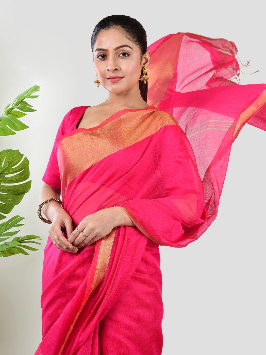 Rosair | Pink Handloom Linen Saree image 4