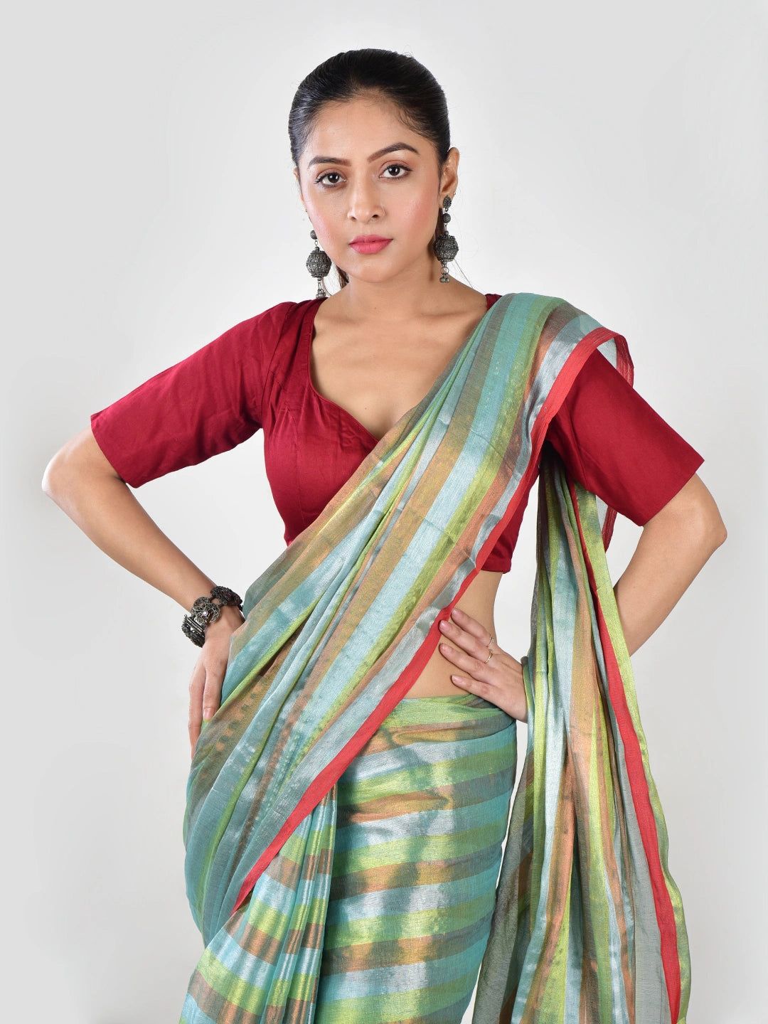 Jhilmil Noor | Green Multi Color Tissue Saree image 4