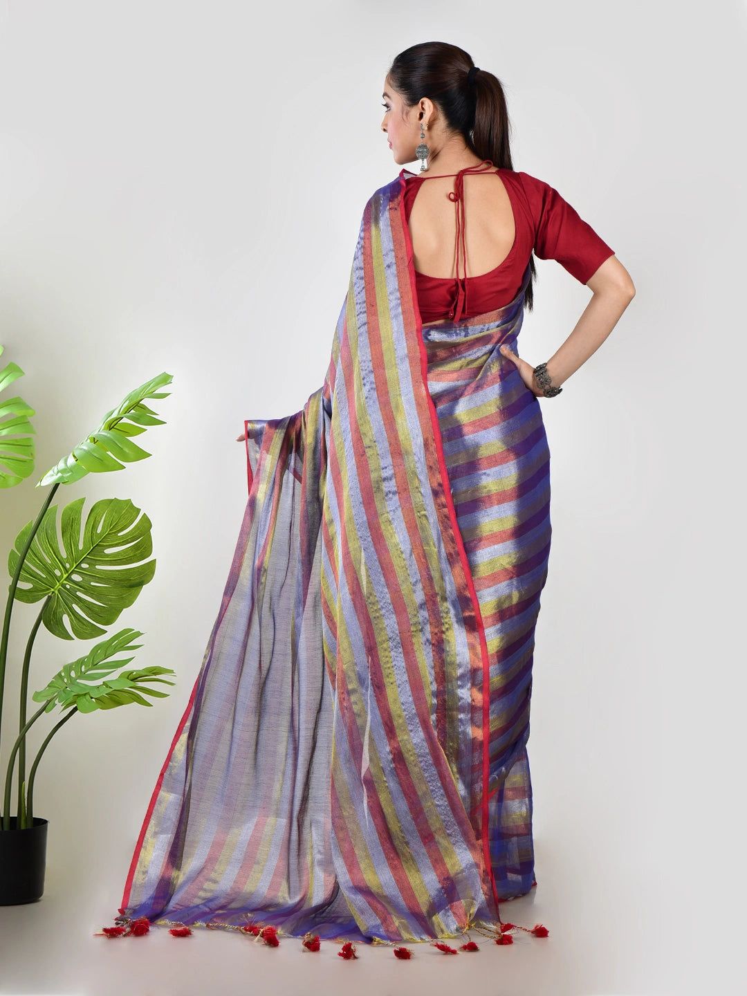 Rang Mehfil | Purple Multi Color Handloom Tissue Saree image 4