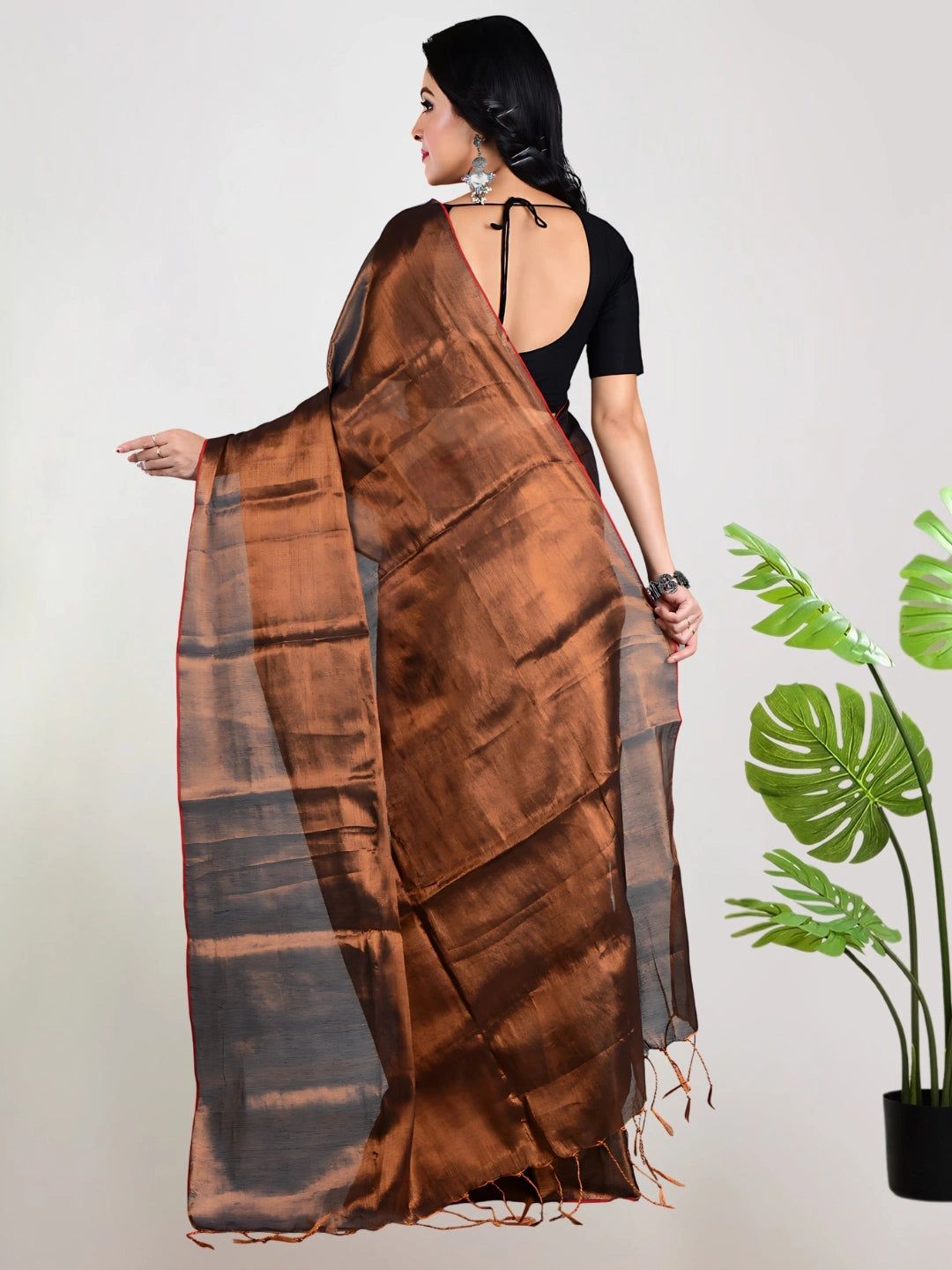 Copper Blossom | Copper Handloom Tissue Saree image 4