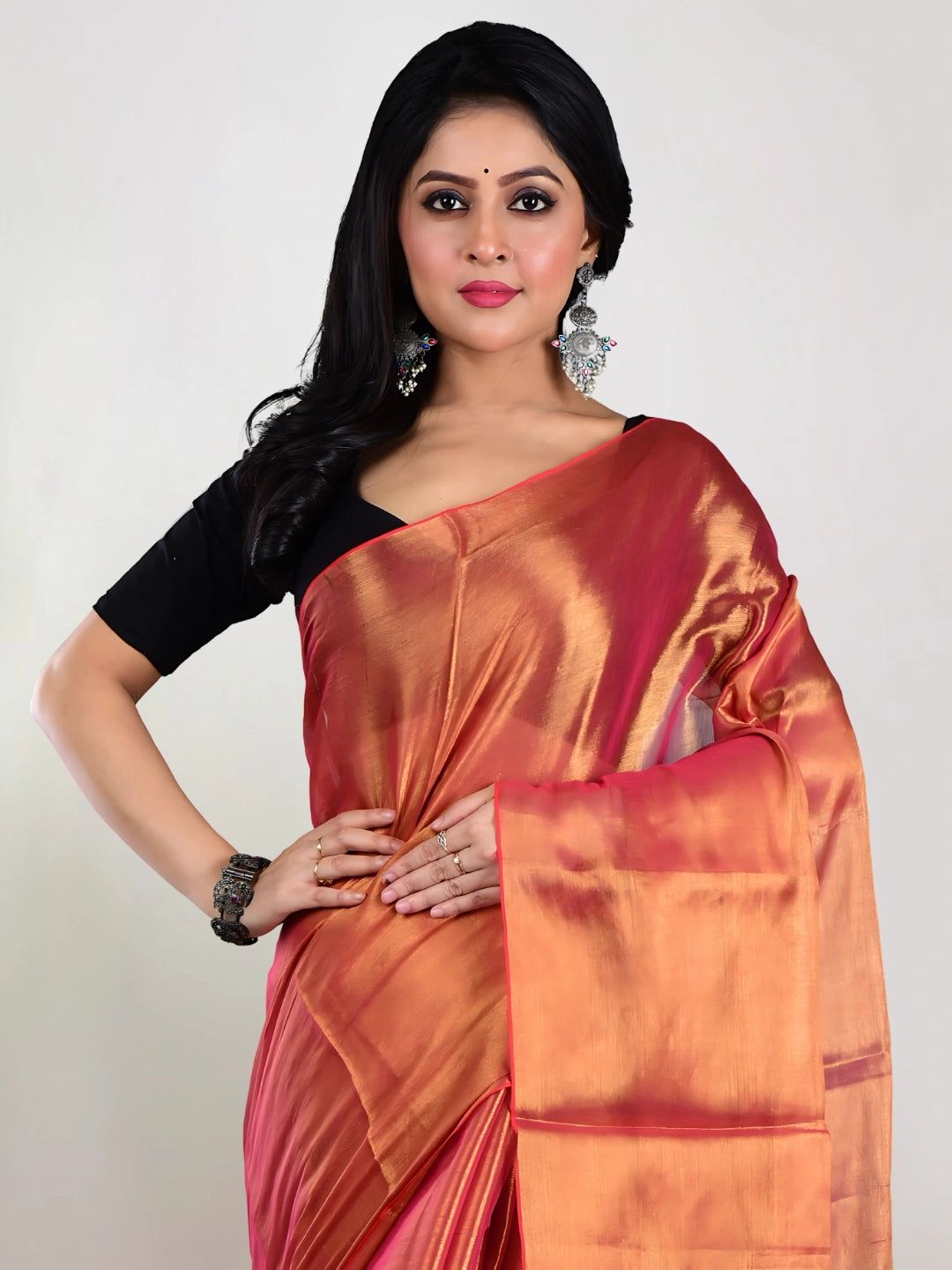 Orange Glow | Orange Handloom Tissue Saree image 4