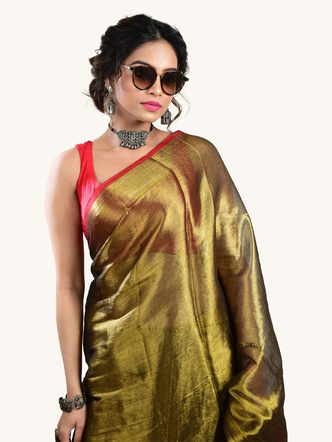 Sunehri Kiran | Gold Handloom Tissue Saree image 4