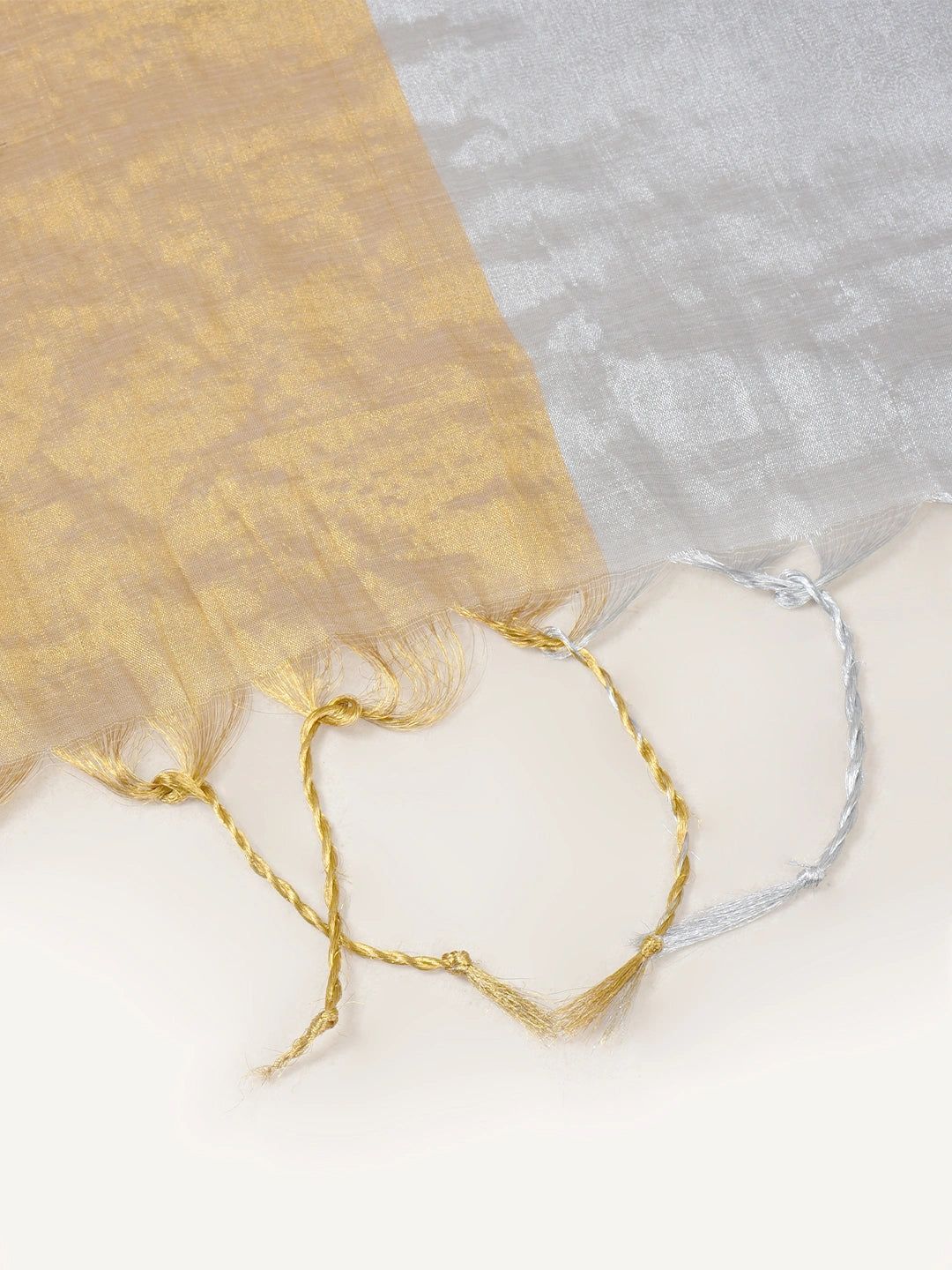 Butterscotch | White And Yellow Handloom Tissue Saree image 5