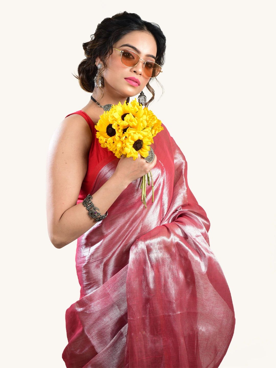 Rose Rush | Dusty Rose Handloom Tissue Saree image 5
