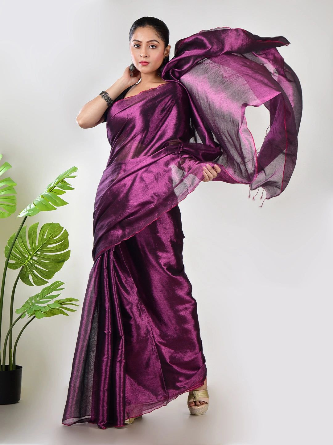 Purple Dusk | Purple Handloom Tissue Saree image 5